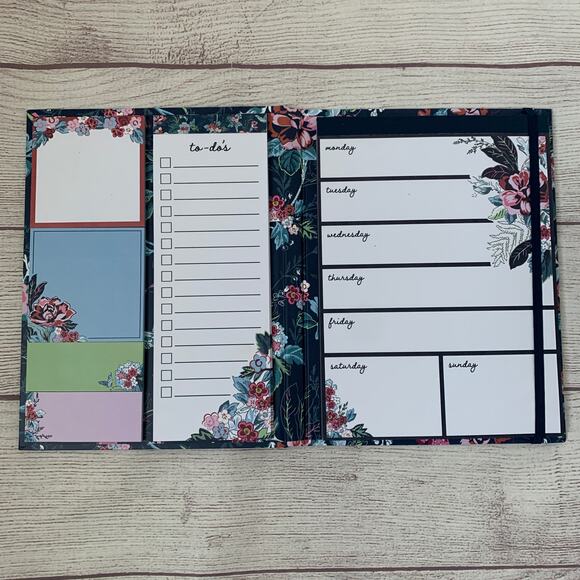 Vera Bradley Weekly Folio Rose Toile Pattern Elastic Closure Note Pads To Do - Picture 5 of 16